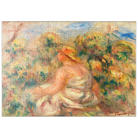 Darstellung des Puzzle-Motivs Woman with Hat in a Landscape (1918) by Pierre-Auguste Renoir – Puzzleteile: 200