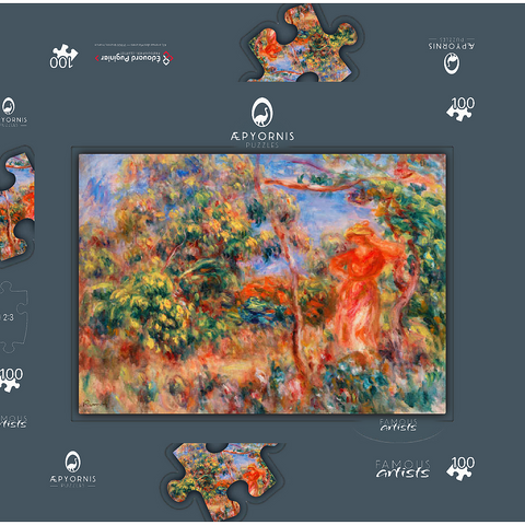 Woman in Red in a Landscape (Femme en rouge dans un paysage) (1917) by Pierre-Auguste Renoir 100 Puzzle Schachtel 3D Modell