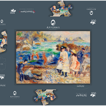 Children on the Seashore, Guernsey (Enfants au bord de la mer Ã Guernesey) (1883) by Pierre-Auguste Renoir 100 Puzzle Schachtel 3D Modell