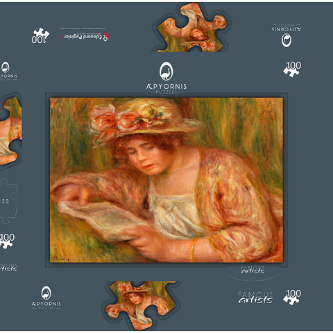Andrée in a Hat, Reading (Andrée en chapeau, lisant) (1918) by Pierre-Auguste Renoir 100 Puzzle Schachtel 3D Modell