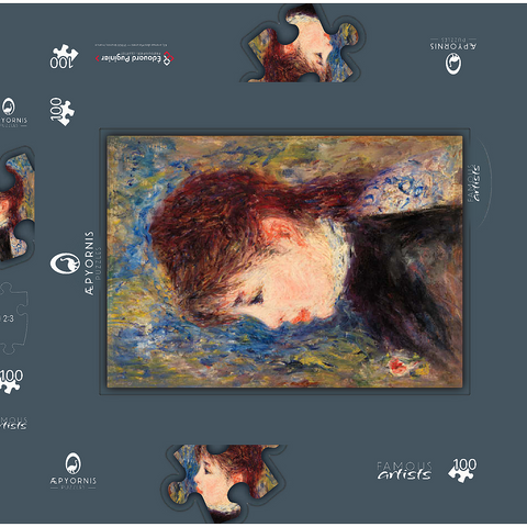 Young Woman with Rose (Jeune fille Ã la rose) (1877) by Pierre-Auguste Renoir 100 Puzzle Schachtel 3D Modell