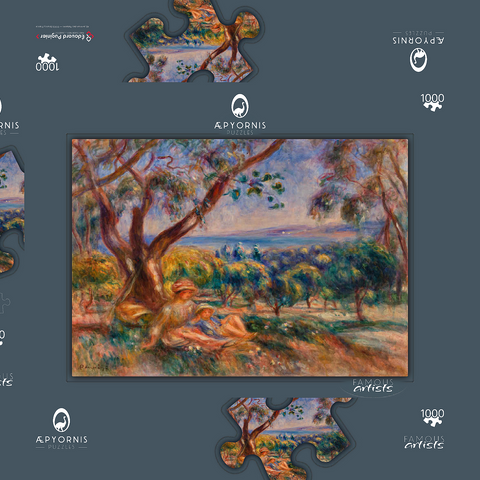 Landscape with Figures, near Cagnes (Paysage avec figures, environs de Cagnes) (1910) by Pierre-Auguste Renoir 1000 Puzzle Schachtel 3D Modell