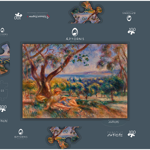Landscape with Figures, near Cagnes (Paysage avec figures, environs de Cagnes) (1910) by Pierre-Auguste Renoir 100 Puzzle Schachtel 3D Modell