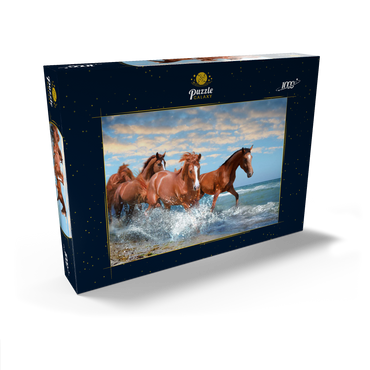 Schöne Pferde laufen am Strand durch das Meer 1000 Puzzle Schachtel Ansicht2