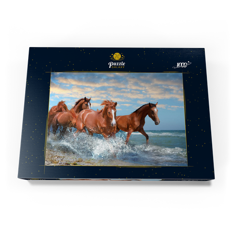 Schöne Pferde laufen am Strand durch das Meer 1000 Puzzle Schachtel Ansicht3