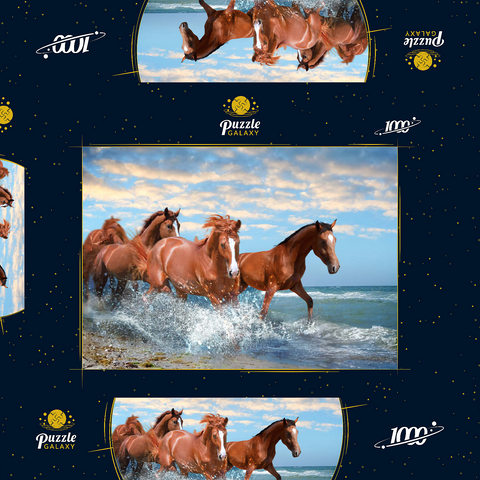 Schöne Pferde laufen am Strand durch das Meer 1000 Puzzle Schachtel 3D Modell