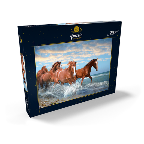 Schöne Pferde laufen am Strand durch das Meer 200 Puzzle Schachtel Ansicht2