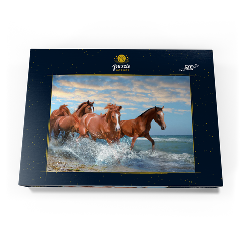 Schöne Pferde laufen am Strand durch das Meer 500 Puzzle Schachtel Ansicht3