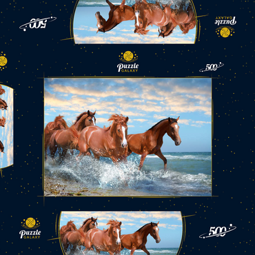 Schöne Pferde laufen am Strand durch das Meer 500 Puzzle Schachtel 3D Modell