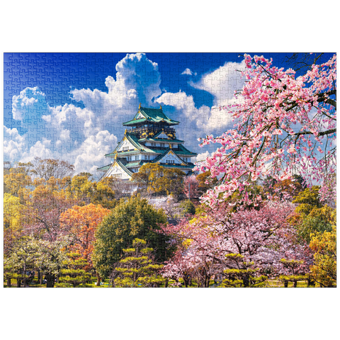puzzleplate Kirschblüten und Schloss in Osaka, Japan 1000 Puzzle