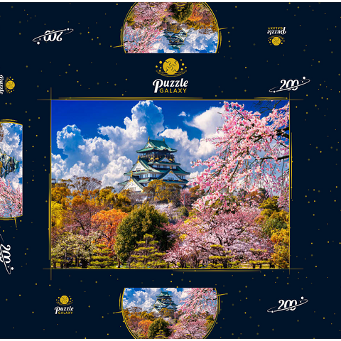 Kirschblüten und Schloss in Osaka, Japan 200 Puzzle Schachtel 3D Modell