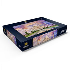 Alternative Darstellung des Puzzle-Motivs Blick auf das Taj Mahal im Licht des Sonnenuntergangs mit Spiegelung im Wasser – Puzzleteile: 1000