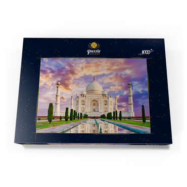 Erstaunlicher Blick auf das Taj Mahal im Licht des Sonnenuntergangs mit Spiegelung im Wasser 1000 Puzzle Schachtel Ansicht3