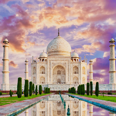 Erstaunlicher Blick auf das Taj Mahal im Licht des Sonnenuntergangs mit Spiegelung im Wasser 1000 Puzzle 3D Modell
