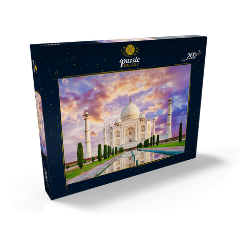 Erstaunlicher Blick auf das Taj Mahal im Licht des Sonnenuntergangs mit Spiegelung im Wasser 200 Puzzle Schachtel Ansicht2