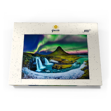 Nordlicht, Aurora borealis bei Kirkjufell in Island 1000 Puzzle Schachtel Ansicht3