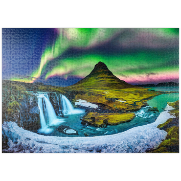 puzzleplate Nordlicht, Aurora borealis bei Kirkjufell in Island 1000 Puzzle