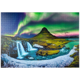 Darstellung des Puzzle Motivs Nordlicht, Aurora Borealis bei Kirkjufell in Island - Puzzleteile: 1000