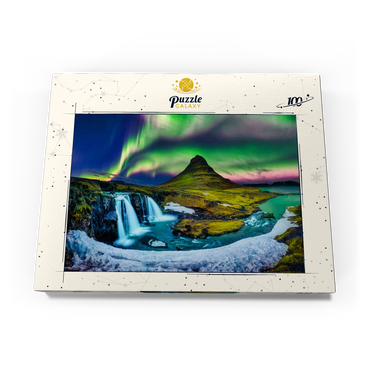 Nordlicht, Aurora borealis bei Kirkjufell in Island 100 Puzzle Schachtel Ansicht3