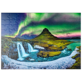 Darstellung des Puzzle Motivs Nordlicht, Aurora Borealis bei Kirkjufell in Island - Puzzleteile: 100