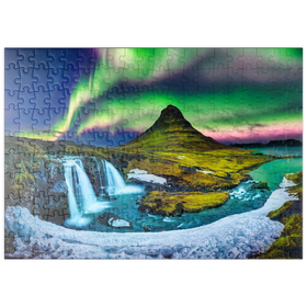 Darstellung des Puzzle Motivs Nordlicht, Aurora Borealis bei Kirkjufell in Island - Puzzleteile: 200