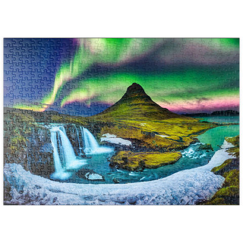 puzzleplate Nordlicht, Aurora borealis bei Kirkjufell in Island 500 Puzzle