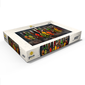 Alternative Darstellung des Puzzle-Motivs Sortiment an natürlichen Gewürzen auf Vintage-Löffeln – Puzzleteile: 1000