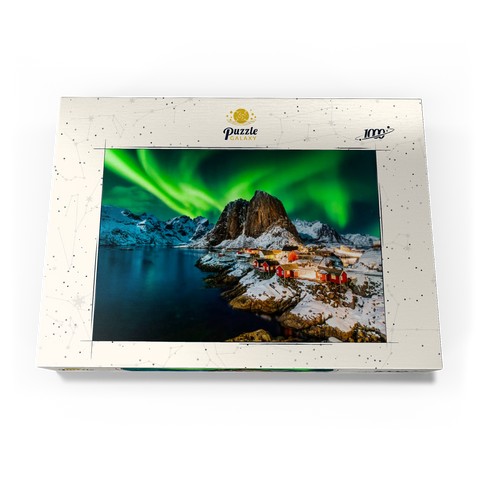Aurora borealis über Hamnoy in Norwegen 1000 Puzzle Schachtel Ansicht3