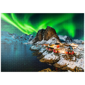 Darstellung des Puzzle Motivs Aurora Borealis über Hamnoy in Norwegen - Puzzleteile: 1000