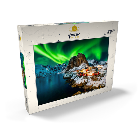 Aurora borealis über Hamnoy in Norwegen 100 Puzzle Schachtel Ansicht2