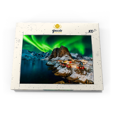 Aurora borealis über Hamnoy in Norwegen 100 Puzzle Schachtel Ansicht3