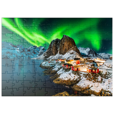 puzzleplate Aurora borealis über Hamnoy in Norwegen 100 Puzzle