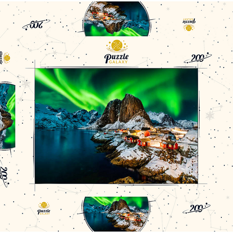 Aurora borealis über Hamnoy in Norwegen 200 Puzzle Schachtel 3D Modell