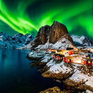 Aurora borealis über Hamnoy in Norwegen 500 Puzzle 3D Modell