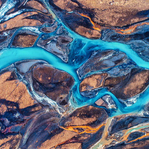 Luftaufnahme auf einen Fluss in Island. Schöne Naturkulisse 1000 Puzzle 3D Modell