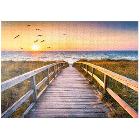 Darstellung des Puzzle Motivs Sonnenuntergang am Dünenstrand, Nordsee - Puzzleteile: 1000