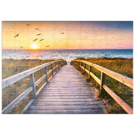Darstellung des Puzzle-Motivs Sonnenuntergang am Dünenstrand, Nordsee – Puzzleteile: 100