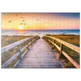 Darstellung des Puzzle Motivs Sonnenuntergang am Dünenstrand, Nordsee - Puzzleteile: 200