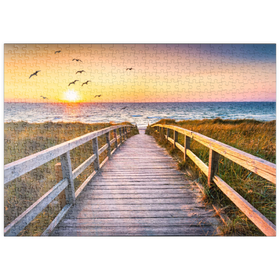 Darstellung des Puzzle-Motivs Sonnenuntergang am Dünenstrand, Nordsee – Puzzleteile: 500
