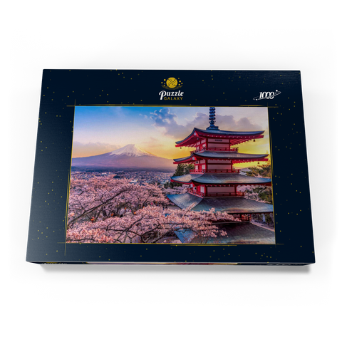 Schöne Sicht auf den Berg Fuji und Chureito Pagoda bei Sonnenuntergang 1000 Puzzle Schachtel Ansicht3