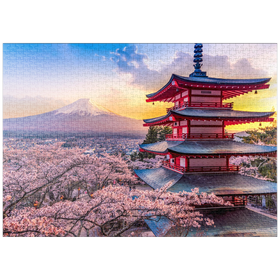 Darstellung des Puzzle-Motivs Schöne Sicht auf den Berg Fuji und Chureito Pagoda bei Sonnenuntergang – Puzzleteile: 1000