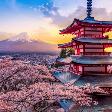 Schöne Sicht auf den Berg Fuji und Chureito Pagoda bei Sonnenuntergang 1000 Puzzle 3D Modell