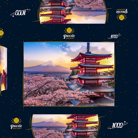 Schöne Sicht auf den Berg Fuji und Chureito Pagoda bei Sonnenuntergang 1000 Puzzle Schachtel 3D Modell