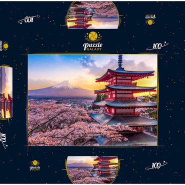 Schöne Sicht auf den Berg Fuji und Chureito Pagoda bei Sonnenuntergang 100 Puzzle Schachtel 3D Modell