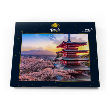 Schöne Sicht auf den Berg Fuji und Chureito Pagoda bei Sonnenuntergang 200 Puzzle Schachtel Ansicht3