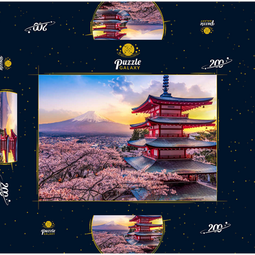 Schöne Sicht auf den Berg Fuji und Chureito Pagoda bei Sonnenuntergang 200 Puzzle Schachtel 3D Modell
