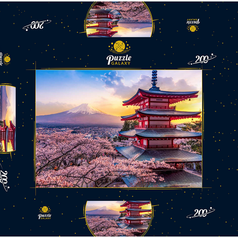 Schöne Sicht auf den Berg Fuji und Chureito Pagoda bei Sonnenuntergang 200 Puzzle Schachtel 3D Modell