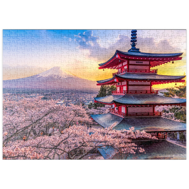 puzzleplate Schöne Sicht auf den Berg Fuji und Chureito Pagoda bei Sonnenuntergang 500 Puzzle