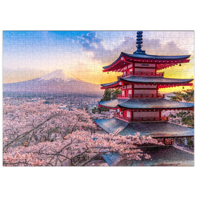 Darstellung des Puzzle Motivs Schöne Sicht auf den Berg Fuji und Chureito Pagoda bei Sonnenuntergang - Puzzleteile: 500
