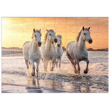 puzzleplate Weiße Camargue Pferde galoppieren am Strand, Frankreich 100 Puzzle